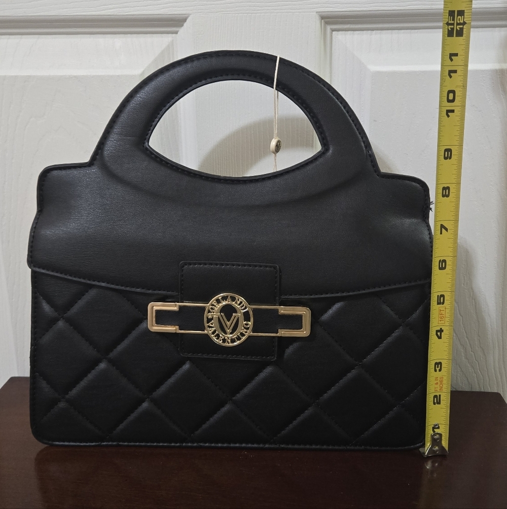 Valentino Orlandi Black Quilted Satchel with Gold Accent - Picture 11 of 12